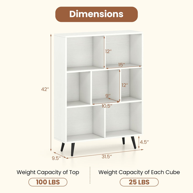 Giantex 7-Cube Bookcase 3-Tier Modern Bookshelf with 4 Metal Legs(31.5" x 9.5" x 42")