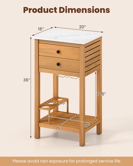Giantex Acacia Wood Outdoor Side Table(With Drawer)