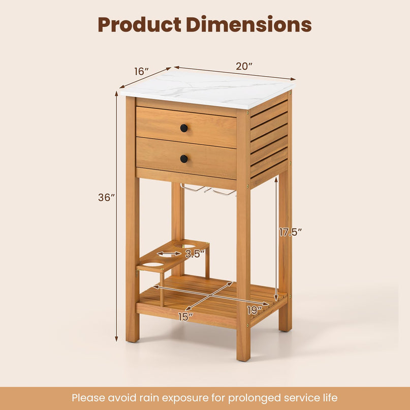 Table d'appoint d'extérieur en bois d'acacia Giantex (avec tiroir)