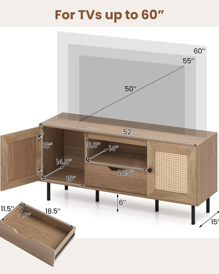 Giantex Boho TV Stand for 50-60 Inch TV Wood Entertainment Center