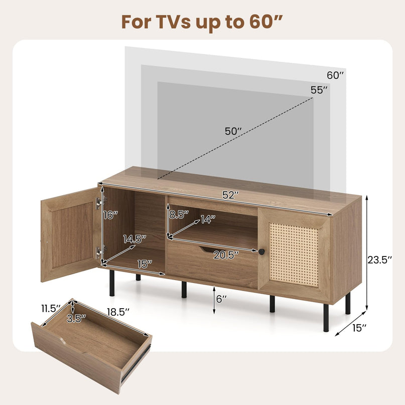 Giantex Boho TV Stand for 50-60 Inch TV Wood Entertainment Center
