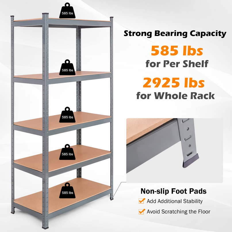 Storage Shelving Rack Utility Shelf 5-Tier | Heavy Duty 2750LBS Garage Shelves Shelving