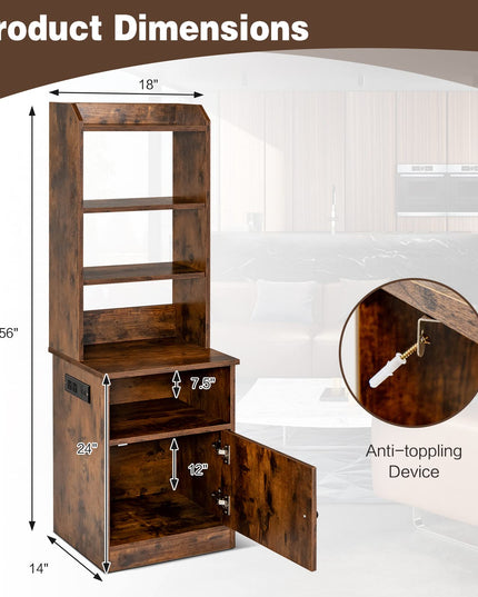 Giantex Nightstand with Charging Station - 55" Tall Bedside Table