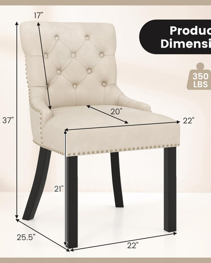 Gianex Upholstered Dining Chairs Set, Wood Wingback Accent Chairs w/Rubber Wood Legs & Nailhead Button Tufted Back