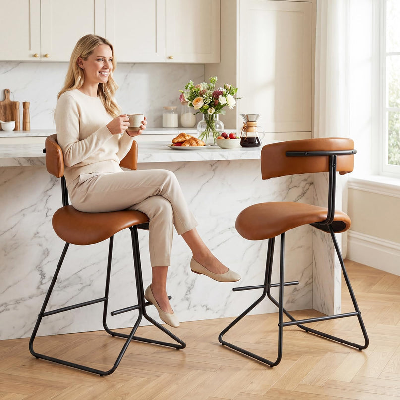 Chaises de comptoir Giantex 25" sans accoudoirs, rembourrées en similicuir, avec pieds et repose-pieds en métal