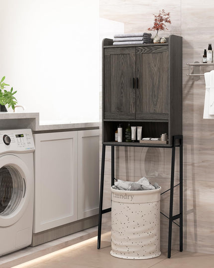 Giantex Over The Toilet Storage Cabinet, Industrial Bathroom Organizer w/Trapezoid Metal Frame