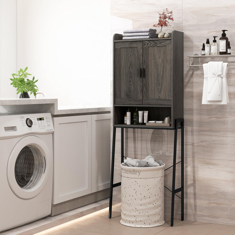 Giantex Over The Toilet Storage Cabinet, Industrial Bathroom Organizer w/Trapezoid Metal Frame