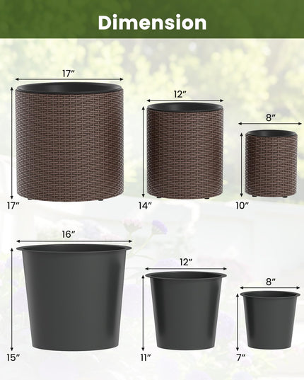 GIANTEX Set of 3 Rattan Round Flower Pot Set