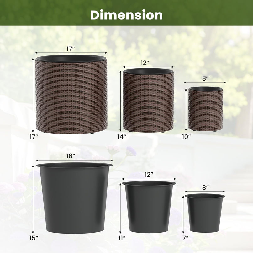GIANTEX Set of 3 Rattan Round Flower Pot Set