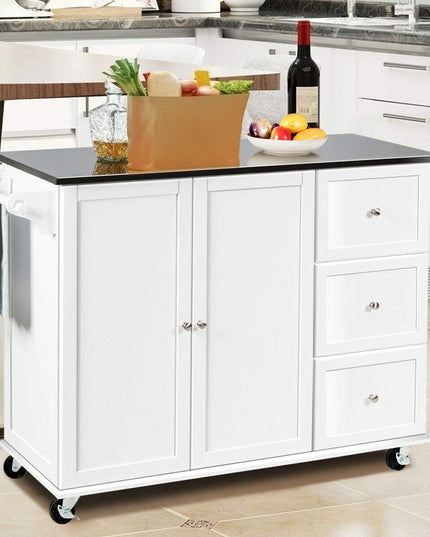 Giantex Kitchen Island with Stainless Steel Countertop, Dark Brown