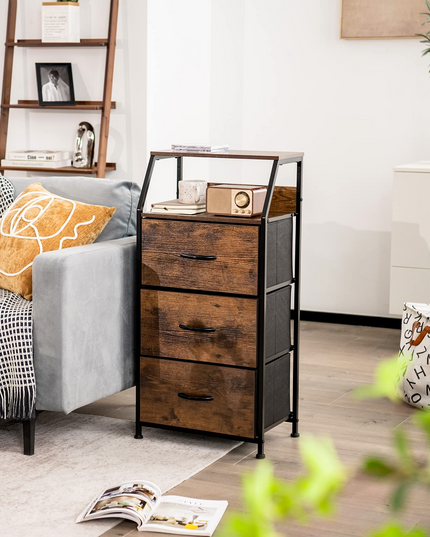 Giantex 3 Drawers Dresser, Storage Tower w/ 3 Foldable Fabric Drawers & Open Shelves