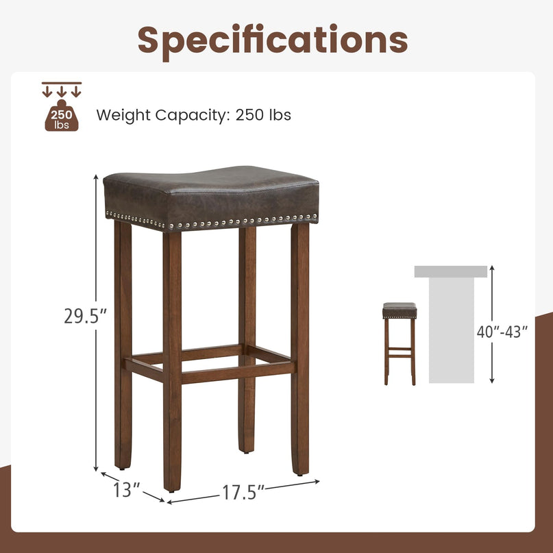 Giantex Bar Stools, Saddle-Shaped Kitchen Stools, PU Leather Bar Height Saddle Stools w/Footrests