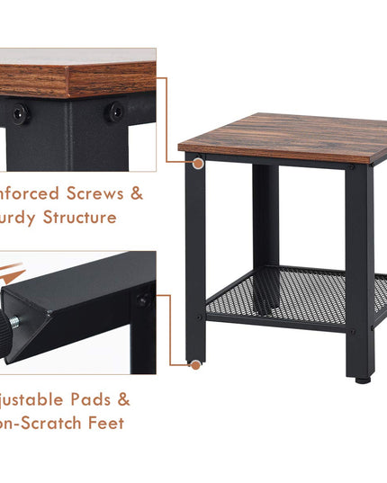 Giantex Nightstand Side Table 2-Tier W/Adjustable Feet, Storage Shelf and Metal Frame