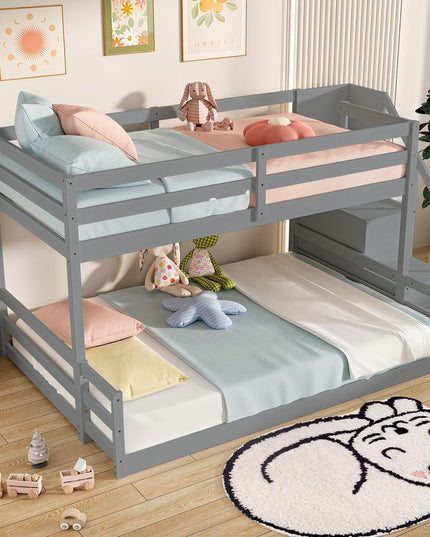 Giantex Bunk Bed with Stairs with Storage Staircase & Full-Length Guardrails