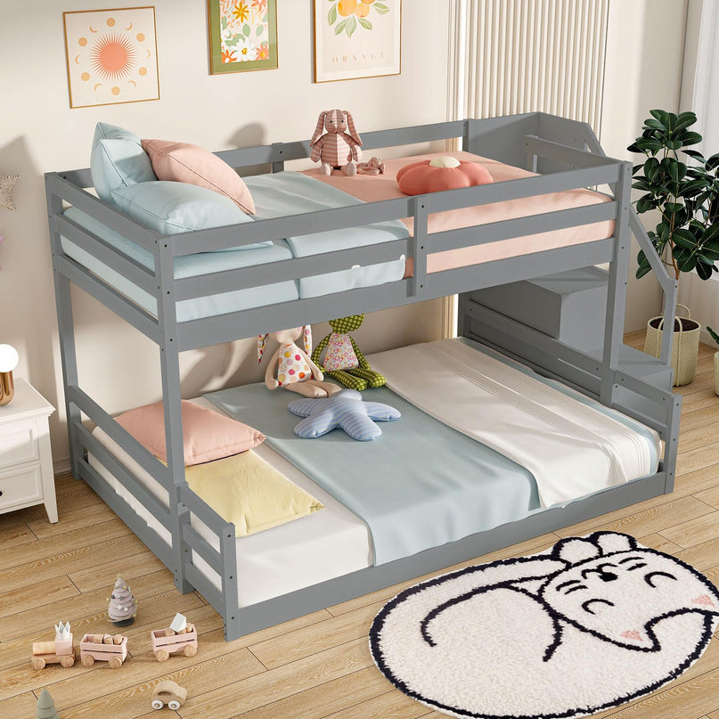 Giantex Bunk Bed with Stairs with Storage Staircase & Full-Length Guardrails