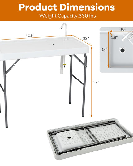 Giantex Portable Fish Cleaning Table Folding 42.5" Camping Table with Sink