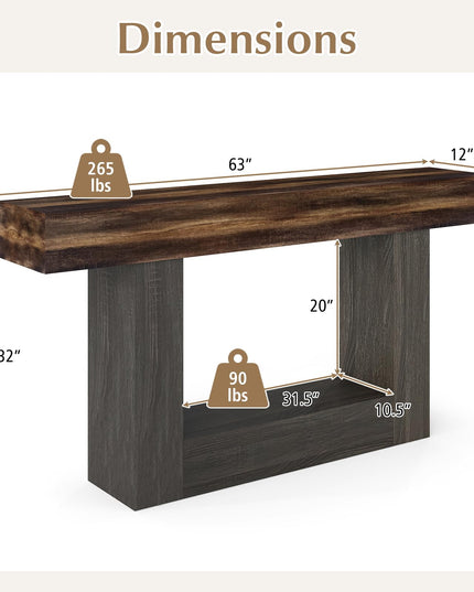 Giantex 63" Farmhouse Console Table with Storage Shelf - Rustic Brown