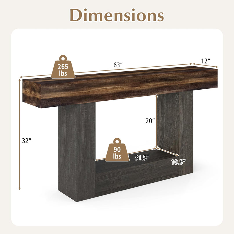 Console rustique Giantex de 160 cm avec étagère de rangement - Marron rustique