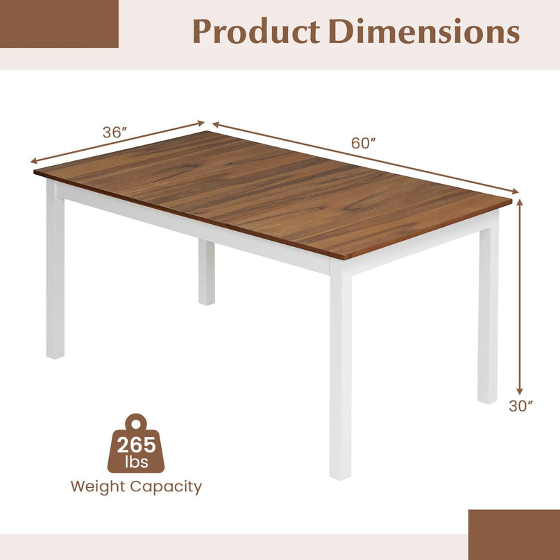 Tables de salle à manger rectangulaires Giantex 60 pouces avec pieds en bois d'hévéa massif