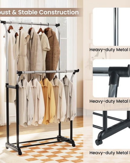 Portant à vêtements portable Giantex avec hauteur réglable et roulettes