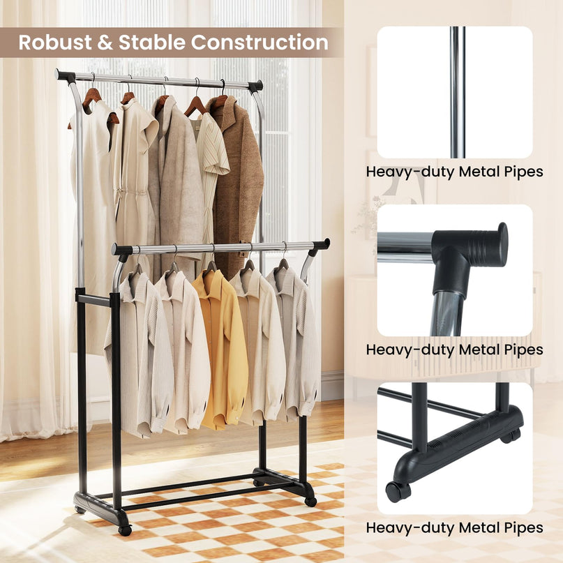 Giantex Portable Garment Clothes Rack with Adjustable Height & Wheels