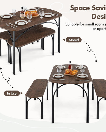 Giantex Dining Table Set for 4, Modern Oval Kitchen Table Set with 2 Benches, Metal Frame