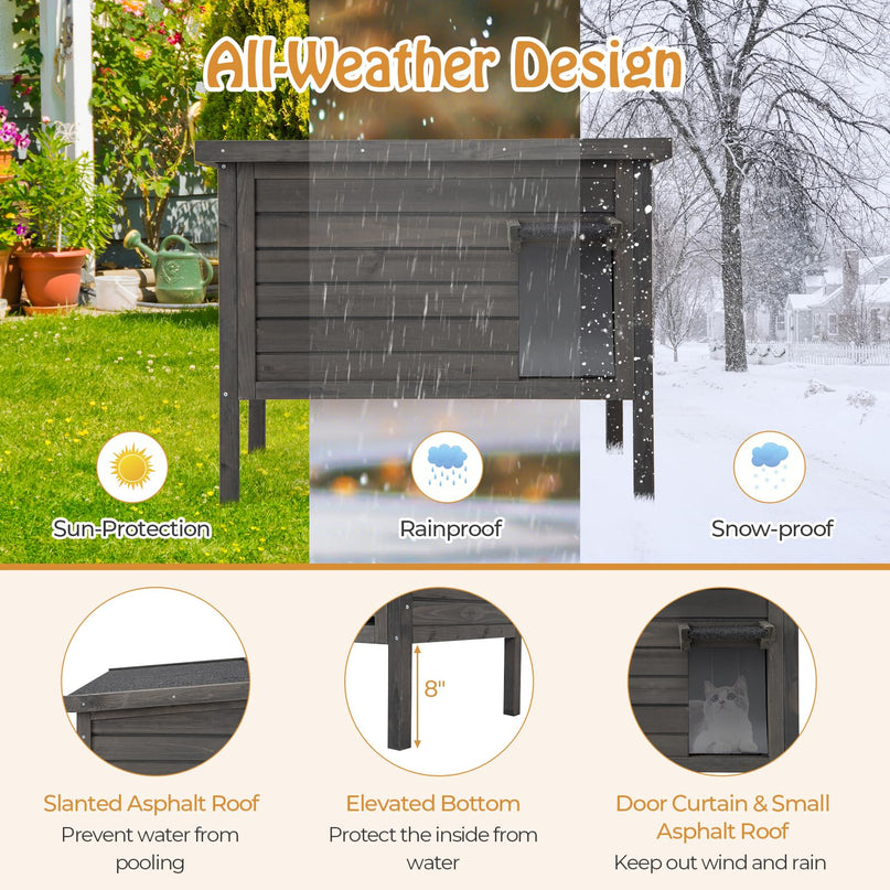Giantex Outdoor Cat House - Weatherproof Feral Cat Shelter with All-Round Foam Insulated
