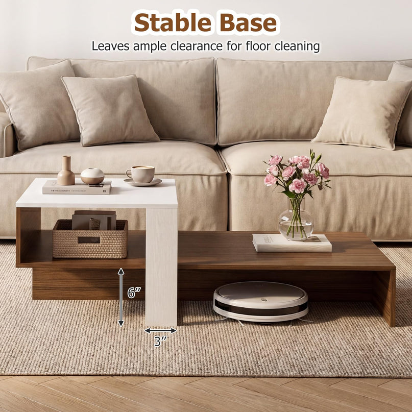 Giantex 2-Tier Coffee Table | Modern Irregular Center Table with Open Storage Shelf