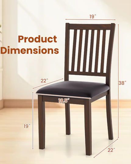 Giantex Wooden Dining Chairs Set, Upholstered Kitchen Chairs w/Slat Back, Wear-Resistant PVC Leather