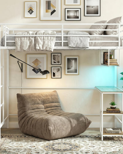 Giantex Twin Loft Bed with Desk  LED Lights & Charging Station