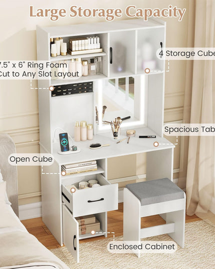 67" LED Vanity Desk with Lighted Mirror for Bedroom