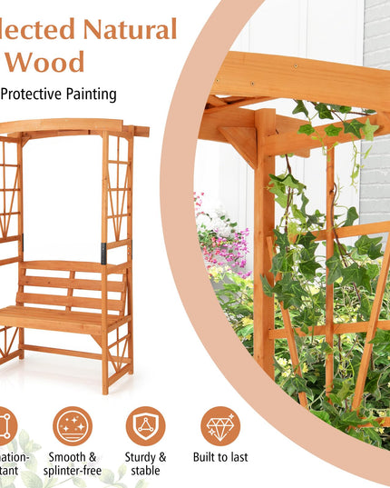 Giantex Garden Arbor with Bench - Wooden Garden Arch Trellis for Climbing Plants Vines, 2-Person Outdoor Bench