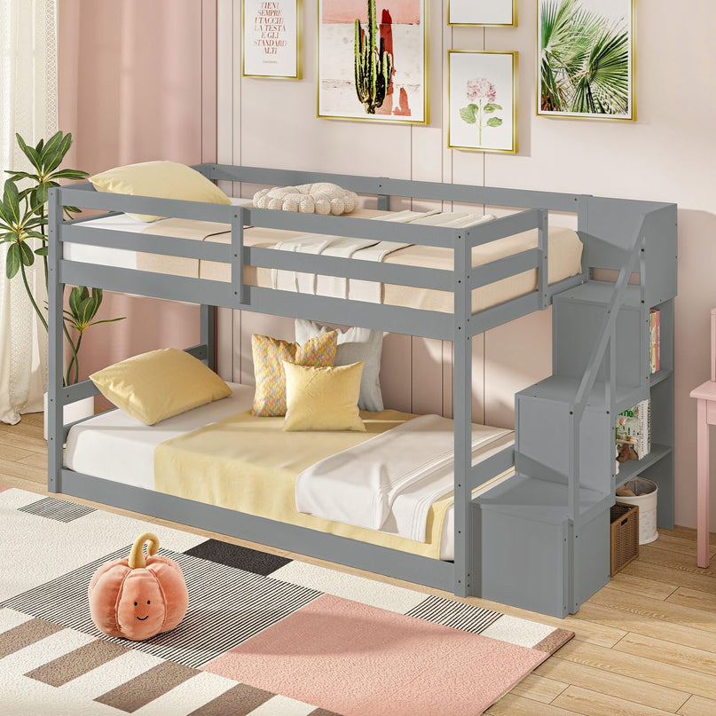 Giantex Twin Over Twin Bunk Bed with Stairs
