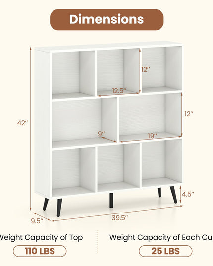 Giantex 8-Cube Bookcase 3-Tier Modern Bookshelf (39.5" x 9.5" x 42")