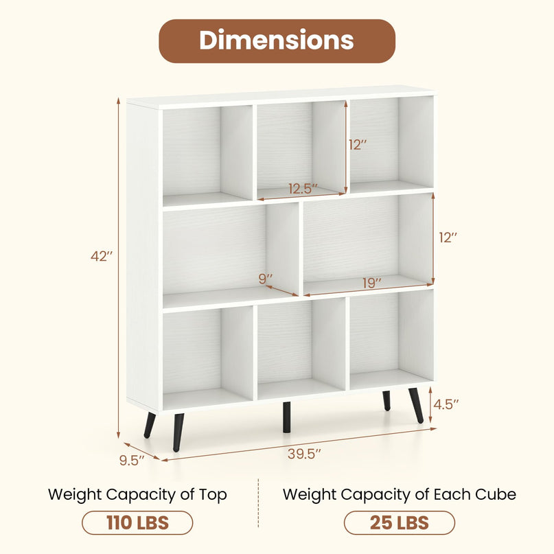 Giantex 8-Cube Bookcase 3-Tier Modern Bookshelf (39.5" x 9.5" x 42")