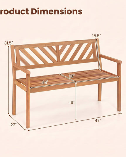 Giantex 47" Patio Acacia Wood 2-Person Outdoor Bench