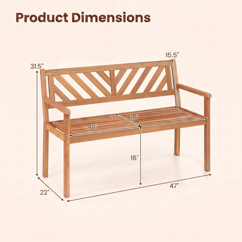 Giantex 47" Patio Acacia Wood 2-Person Outdoor Bench