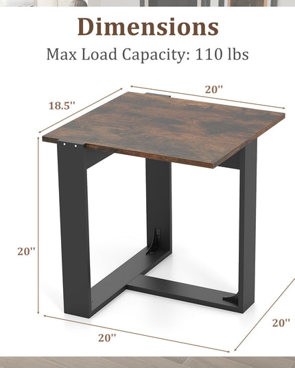 Giantex Square Industrial Bedside Night Stand with T-Shape Metal Frame