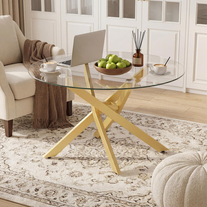 Giantex Round Glass Coffee Table 31.5" Modern Center Table