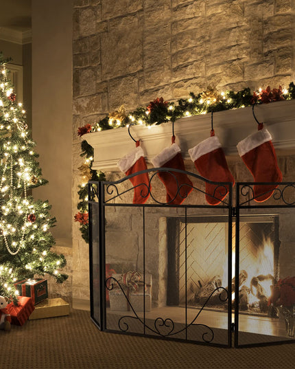 Giantex Foldable 3-Panel Fireplace Screen Black - 50x29 Inch No Assembly Required Freestanding Steel Mesh Fire Screen