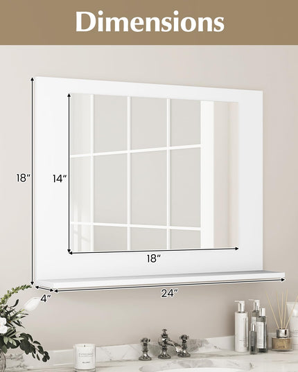 CHARMAID Bathroom Mirror with Shelf - 24" x 18" Wall Mirror Over Bathroom Sink