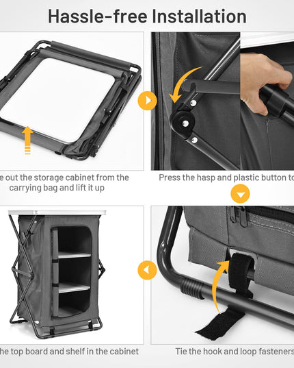 Folding Camping Storage Cabinet with 3 Shelves and Carry Bag