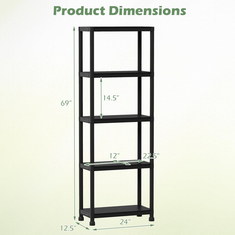 Giantex 5-Tier Heavy-Duty Plastic Storage Shelves(24" x 12.5" x 69")