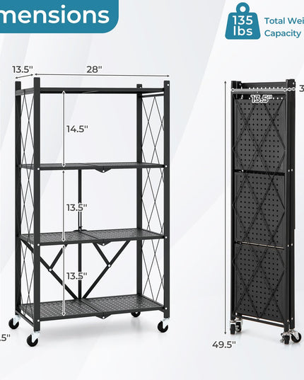 Giantex 4-Tier Foldable Storage Shelf, Collapsible Shelving Unit Display with Lockable Wheels