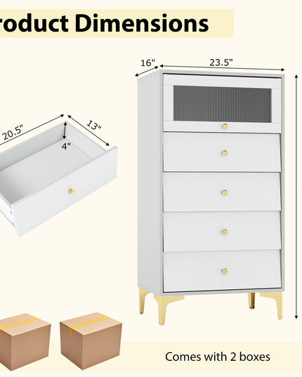Giantex 4-Drawer Dresser with Flip Up Fluted Glass Door