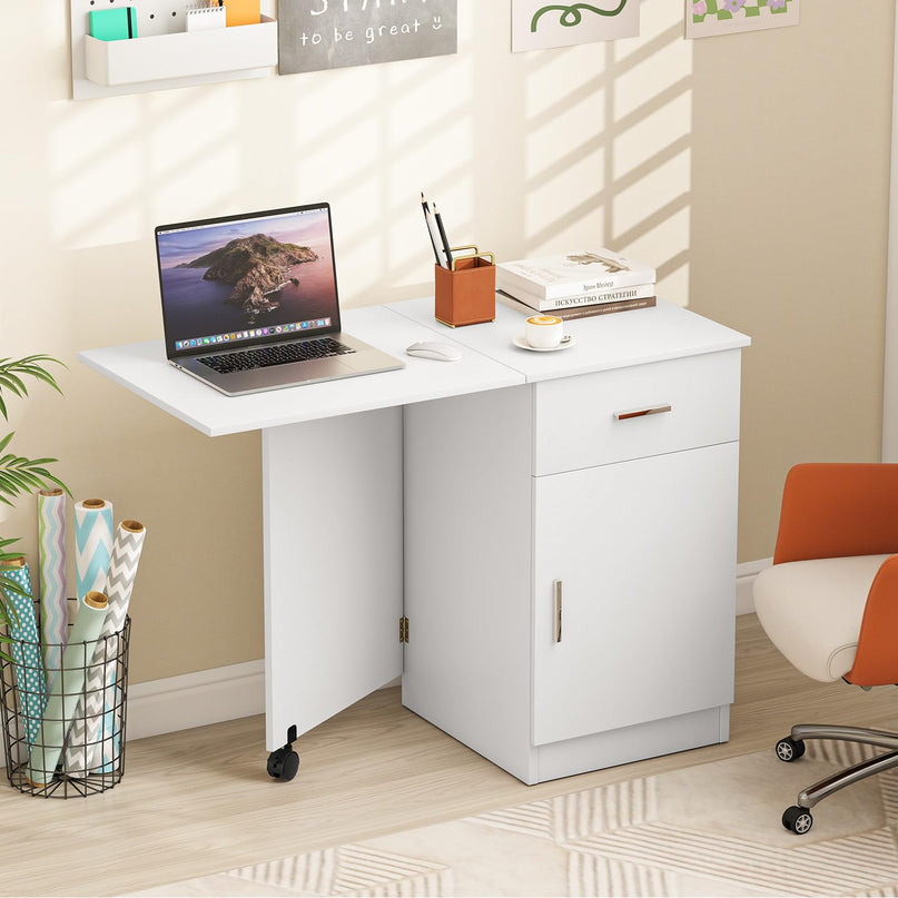 Giantex Folding Computer Desk with Drawer for Small Spaces