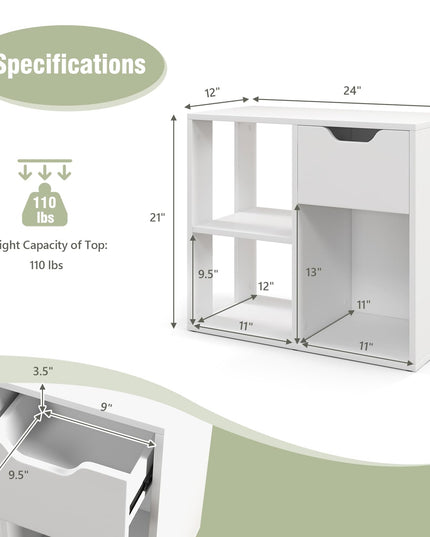 Giantex 3 Cube Bookcase with Drawer, 2 Tier Bookshelf for Small Space, Modern Freestandin