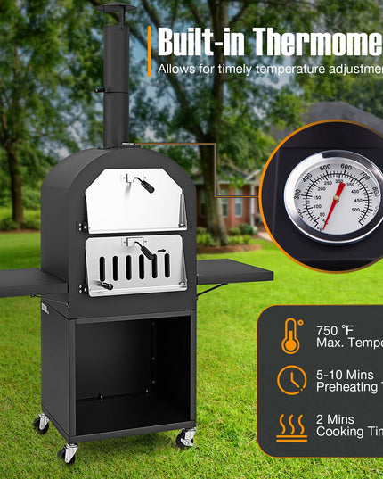Giantex Pizza Oven Outdoor - Wood Fired Pizza Oven with 2 Side Tables