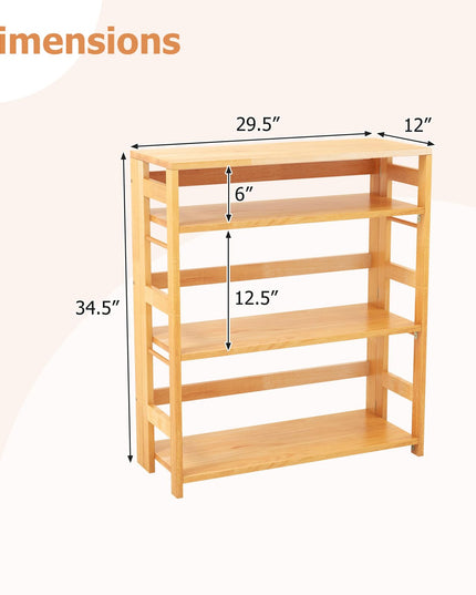 Giantex 4-Tier Bookshelf, 34.5" Floor Storage Shelf w/Rubber Wood Frame, Anti-Toppling Kits, Side Fences