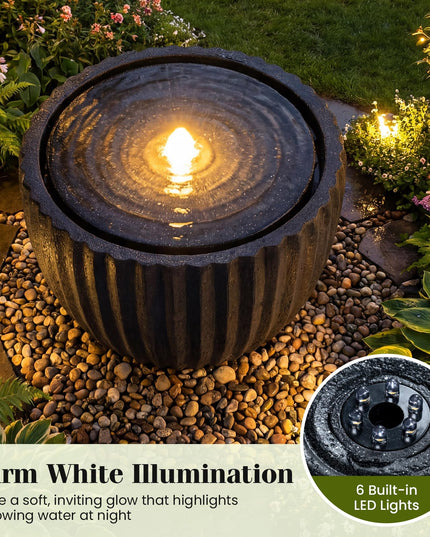 Giantex 17.5" Round Outdoor Water Fountain with 6 LED Lights & Adjustable Pump